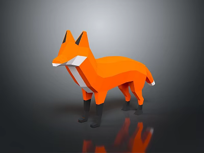 Orange Low Poly Fox Sculpture With Geometric Design And Smooth Surface 3d model