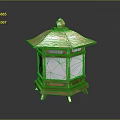 Traditional Wooden Lantern With Hexagonal Structure And White Translucent Panels 3d model