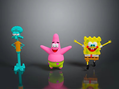 SpongeBob SquarePants Patrick Star And Squidward Tentacles Cartoon Character Figurines Standing Together 3d model