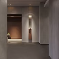 Modern Elegant Lounge Area With Bench Niche Lighting Floral Vase Gray Floor And Wooden Elements