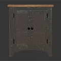 Vintage Wooden Entryway Side Cabinet With Mesh Doors And Solid Top