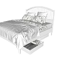 White Double Bed With Curved Headboard Gray Bedspread Patterned Pillows And Underbed Drawers 3d model