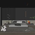Modern Bedroom Interior With Dark Gray Walls Bed Pendant Lights Open Wardrobe And Rug