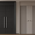 Modern Double Doors with Black Geometric Pattern and Light Gray Vertical Stripes Design