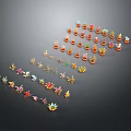 Colorful Small Plant Ornaments Arranged In Flowing Pattern On Black Background