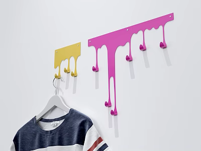Yellow And Pink Wall Mounted Hooks With Dripping Design For Hanging Clothes 3d model
