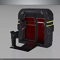 Sci-Fi Chamber Door Design With Gray Frame Red Panels And Yellow Accent Stripes Metallic Structure