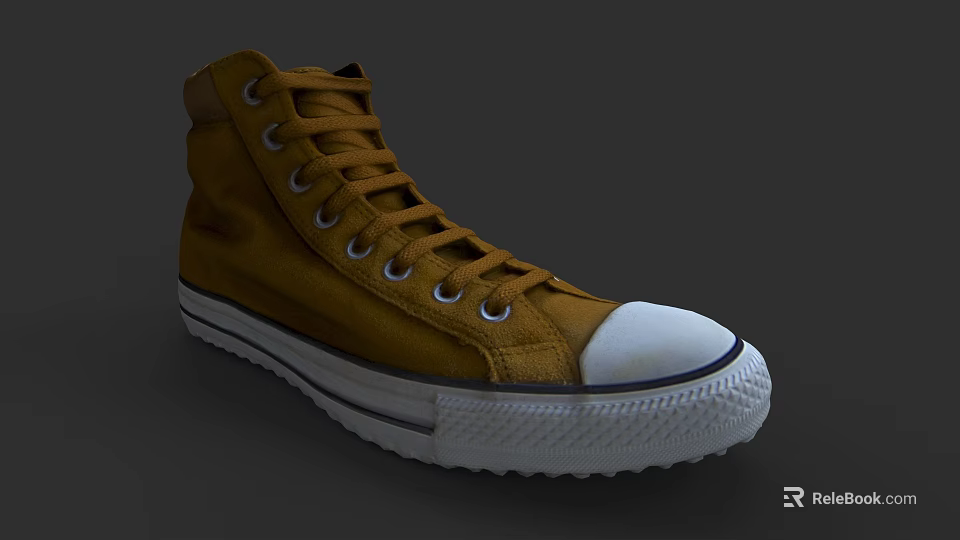 Brown High Top Canvas Shoes With White Sole And Black Trim Lace Up Design 3d model 