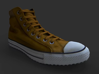 Brown High Top Canvas Shoes With White Sole And Black Trim Lace Up Design 3d model