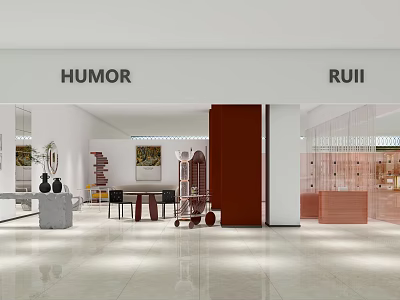 HUMOR RUII Modern Specialty Store Interior With Open Space Display Areas And Decorative Elements 3d model