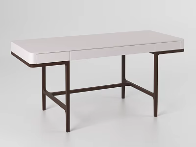 Modern Minimalist Desk With White Surface And Black Metal Frame Drawers 3d model