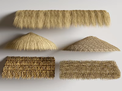 Various Thatch Roof Cover Styles With Different Shapes And Textured Patterns 3d model