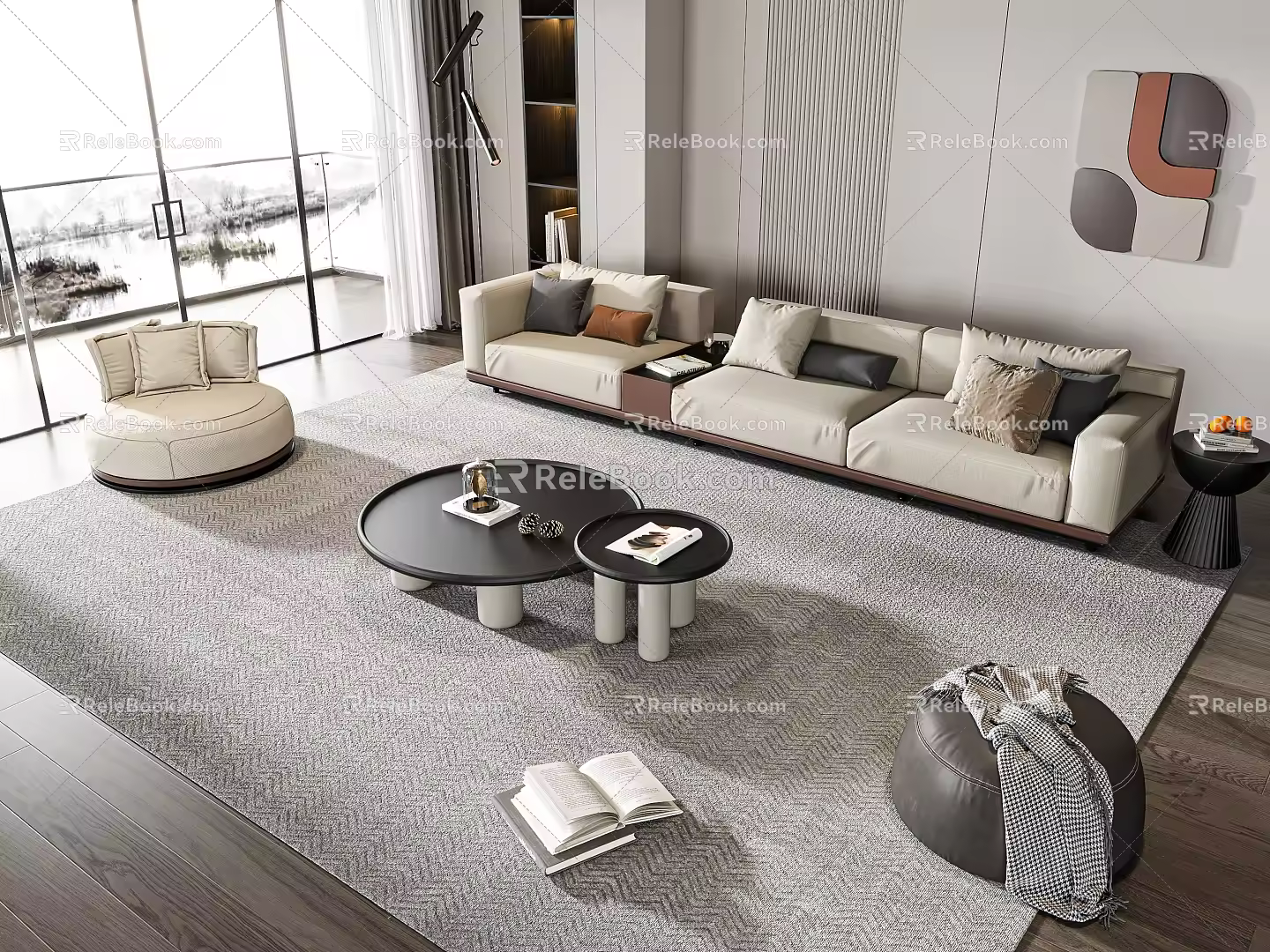 Modern sofa coffee table combination 3d model
