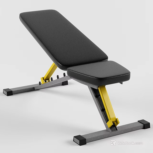 Adjustable Fitness Bench With Black Padding And Yellow Frame For Home Gym Workouts 3d model 