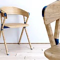 Wooden Dining Chair With Armrests Blue Accents And Modern Minimalist Design