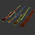 Four Vintage Rifles With Wooden Stocks Different Patterns And Metal Parts Arranged