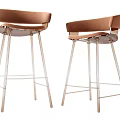 Two Modern Bar Stools With Backrest Metal Frame And Round Base 3d model