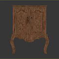 Vintage Wooden Cabinet With Intricate Carved Doors And Elegant Curved Legs