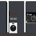 Gray Bathroom Laundry Cabinet With Washing Machine Hanging Rack Storage And Tidy Design