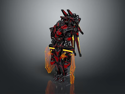Futuristic Black Red Robot Character With Mechanical Armor And Glowing Orange Accents 3d model