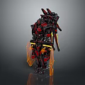 Futuristic Black Red Robot Character With Mechanical Armor And Glowing Orange Accents