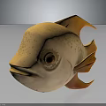 Cartoon Style Yellow Fish With Spots Orange Fins And Big Eyes Design