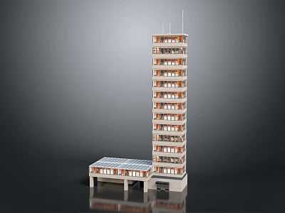 Modern High Rise Office Building With Multiple Floors And Low Rise Base 3d model