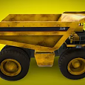 Large Yellow Dump Truck With Big Tires Cab And Ladder Structure