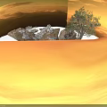 3D Terrain Scene With Rocks Debris Tree And Metal Grid Structure