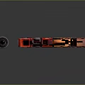 Futuristic Red Tactical Gun With Orange Holes And Side Bottle Accessory