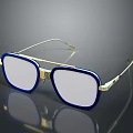 Stylish Square Frame Sunglasses With Blue Frame And Golden Temples White Lenses