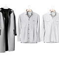 Casual Clothes Minimalist Style Gray Long Coat Striped Long Sleeve Shirts Hanging