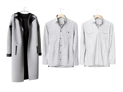 Casual Clothes Minimalist Style Gray Long Coat Striped Long Sleeve Shirts Hanging 3d model
