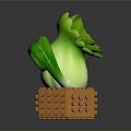 Cute Green Leafy Vegetable With A Face And Curly Leaves Placed In Orange Block Container