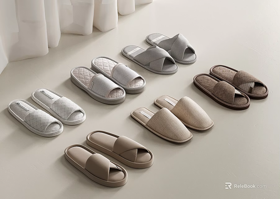 Comfortable Home Slippers With Soft Material Different Colors And Slip On Design 3d model 