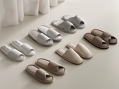 Comfortable Home Slippers With Soft Material Different Colors And Slip On Design 3d model