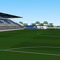 Outdoor Football Field With Green Turf Stadium Stands And Palm Trees Under Clear Blue Sky