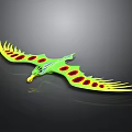 Green And Yellow Eagle Shaped Kite With Red Spotted Wings On Black Background