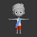 3D Cartoon Boy Character With Red Shorts White Hair Red Eyes And Blue Plaid Cloth