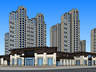 Modern High Rise Residential Towers With Commercial Podium And Glass Curtain Facade 3d model