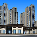 Modern High Rise Residential Towers With Commercial Podium And Glass Curtain Facade