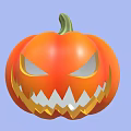 Cartoon Halloween Pumpkin Lantern Scary Face Sharp Teeth Green Stem On Light Blue Background 3d model