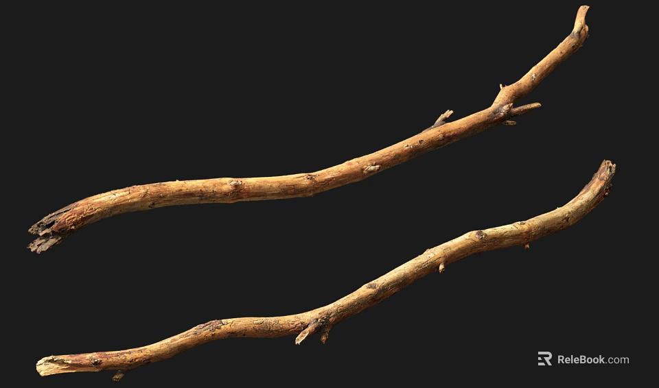 Rustic Natural Wooden Branches With Organic Texture On Black Background 3d model 