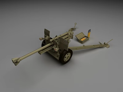 Military Field Cannon With Long Barrel Wheels And Mounted Ammunition Box 3d model