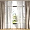 Beige Curtains With White Sheer Fabric For Window In Bright Room Featuring Green Garden View