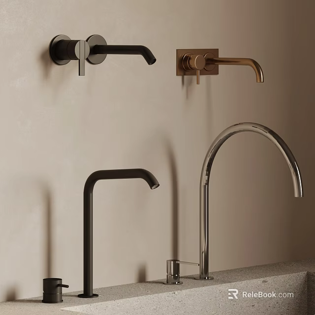 Modern Faucet Designs With Black Gold Silver Finishes Wall Mounted And Deck Mounted Styles 3d model 
