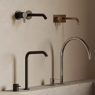 Modern Faucet Designs With Black Gold Silver Finishes Wall Mounted And Deck Mounted Styles 3d model
