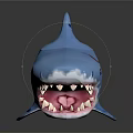 Detailed Blue Shark Figure With Open Mouth Sharp Teeth And Red Blood
