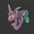 Fierce Gray Game Movie Character With Long Ears Yellow Eyes Sharp Fangs Claws Crawling Pose
