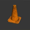 Orange Rusted Traffic Cone Placed on Black Background with Square Base